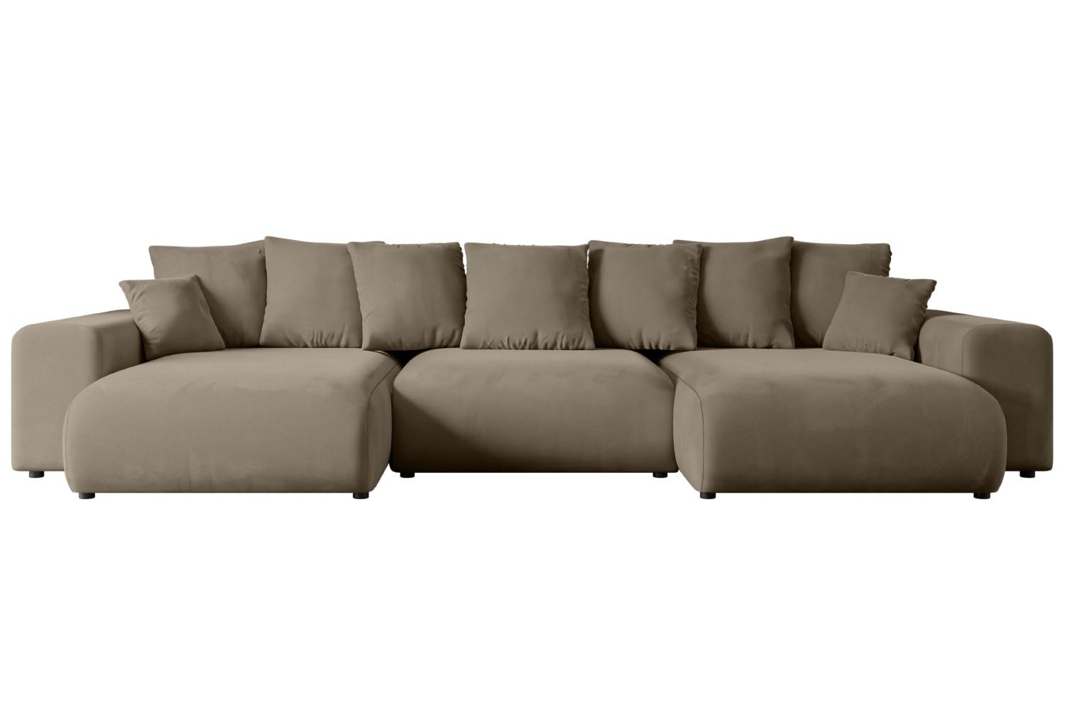 Wohnli Möbelsuche - WOHNLANDSCHAFT mit Schlaffunktion ESKAR-U -364x176x72cm Braun Velours
