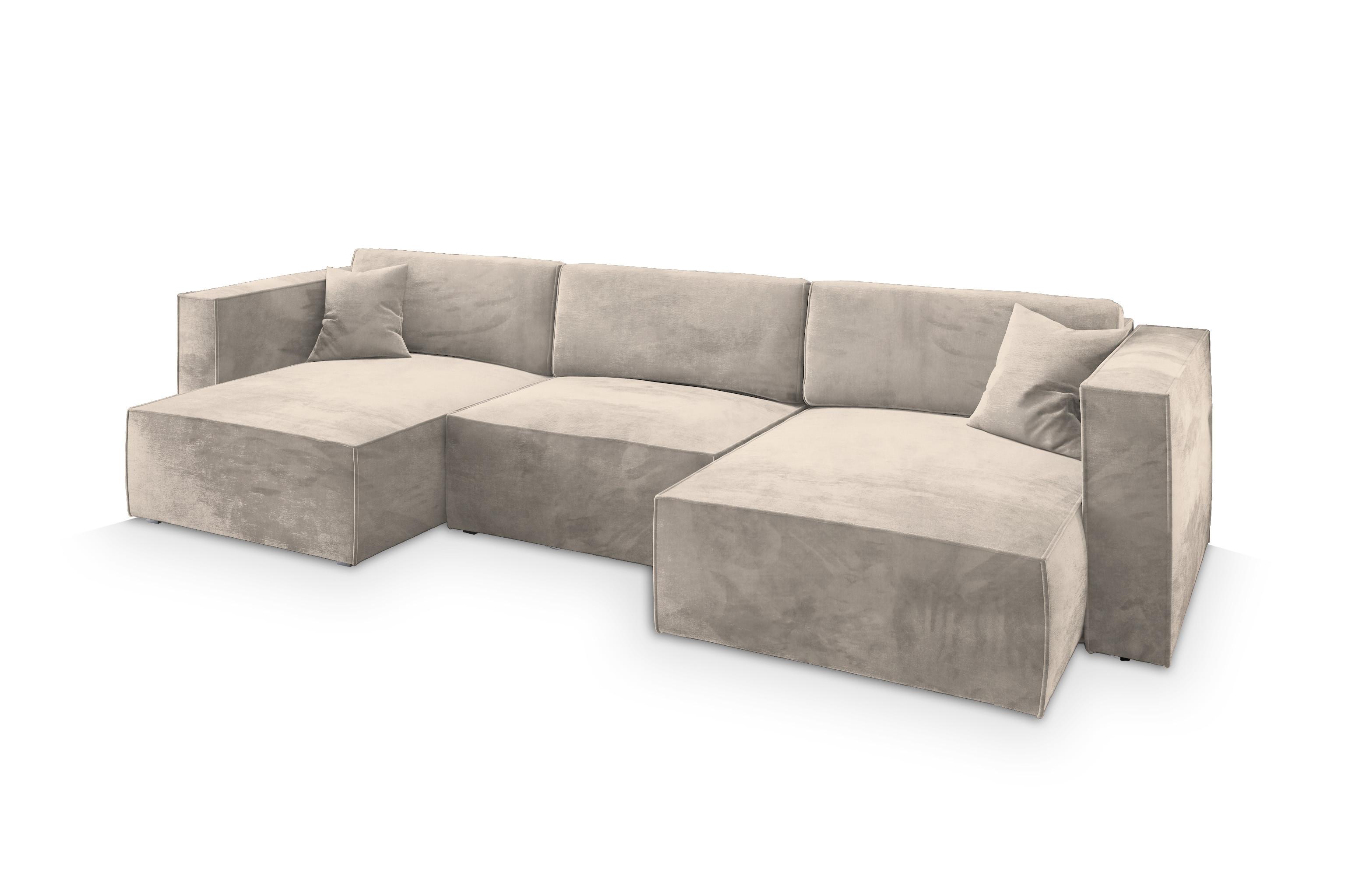 Wohnli Möbelsuche - WOHNLANDSCHAFT SARMO M Creme Velours-Stoff mit Schlaffunktion