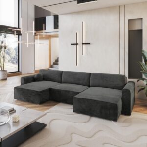 wohnli-moebel-suche-800000944861-1 WOHNLANDSCHAFT FENTO M Schwarz Velours-Stoff mit Schlaffunktion Textil MASSENO Möbel > Sofas & Couches > Wohnlandschaften > Wohnlandschaften U-Form Schwarz