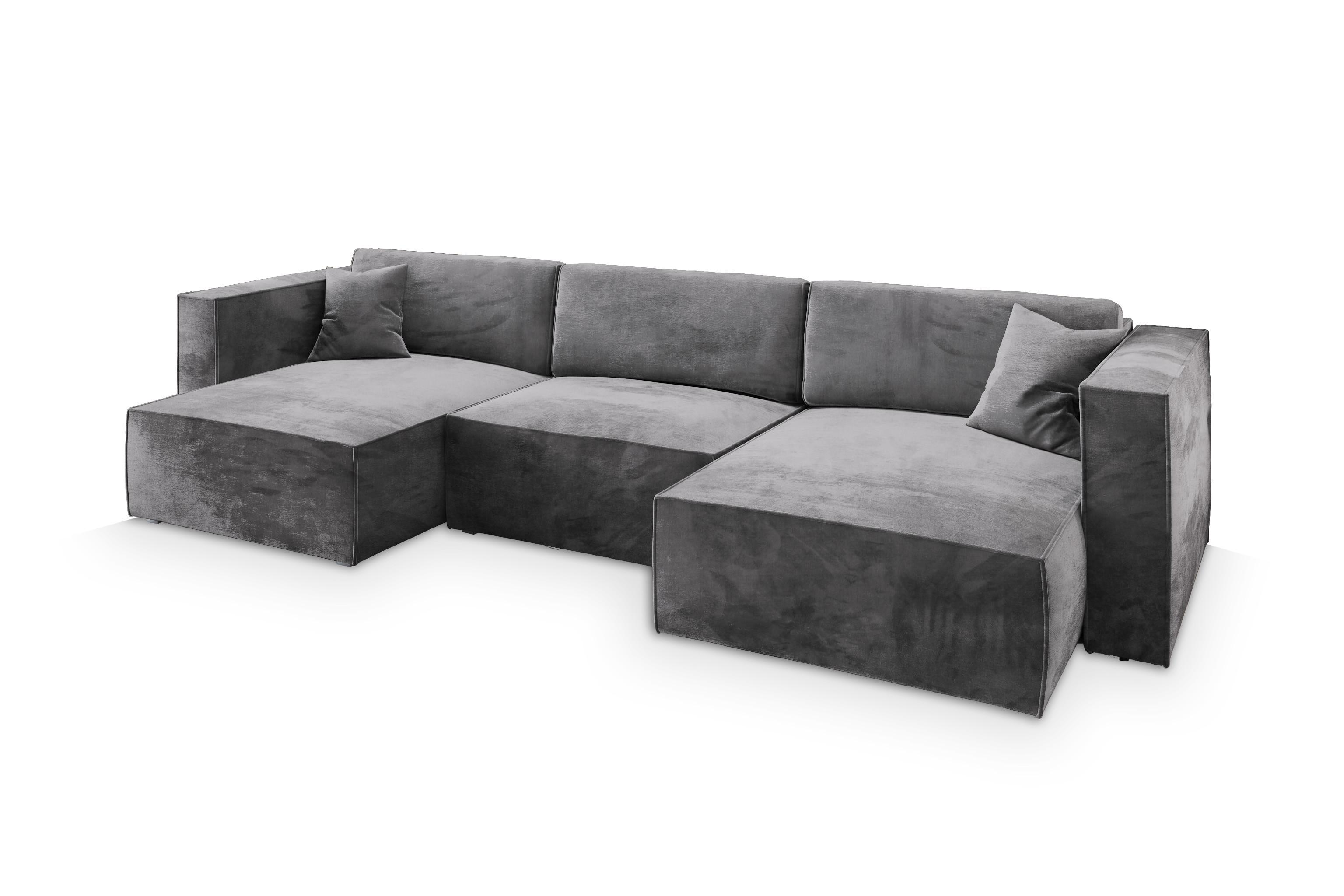 wohnli-moebel-suche-800000944866 Wohnli Möbelsuche - WOHNLANDSCHAFT SARMO M Grau Velours-Stoff mit Schlaffunktion