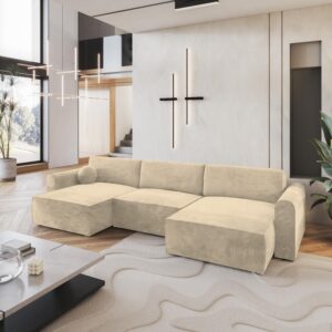 wohnli-moebel-suche-800000944867-1 WOHNLANDSCHAFT FENTO M Creme Velours-Stoff mit Schlaffunktion Textil MASSENO Möbel > Sofas & Couches > Wohnlandschaften > Wohnlandschaften U-Form Weiß