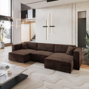 WOHNLANDSCHAFT SARMO M Braun Velours-Stoff mit Schlaffunktion Textil MASSENO Möbel > Sofas & Couches > Wohnlandschaften > Wohnlandschaften U-Form Braun