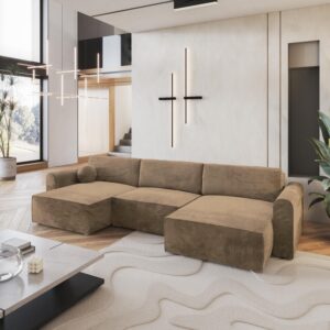 wohnli-moebel-suche-800000944895-1 WOHNLANDSCHAFT FENTO M Beige Velours-Stoff mit Schlaffunktion Textil MASSENO Möbel > Sofas & Couches > Wohnlandschaften > Wohnlandschaften U-Form Beige