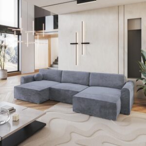 wohnli-moebel-suche-800000944904-1 WOHNLANDSCHAFT FENTO M Grau Velours-Stoff mit Schlaffunktion Textil MASSENO Möbel > Sofas & Couches > Wohnlandschaften > Wohnlandschaften U-Form Grau