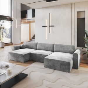 wohnli-moebel-suche-800000944912-1 WOHNLANDSCHAFT FENTO M Hellgrau Velours-Stoff mit Schlaffunktion Textil MASSENO Möbel > Sofas & Couches > Wohnlandschaften > Wohnlandschaften U-Form Grau