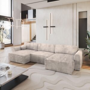 WOHNLANDSCHAFT FENTO P Creme Kordstoff mit Schlaffunktion Textil MASSENO Möbel > Sofas & Couches > Wohnlandschaften > Wohnlandschaften U-Form Weiß