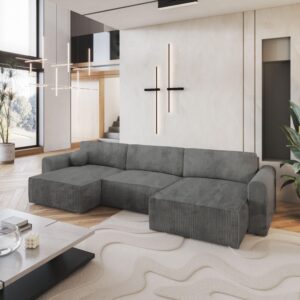 wohnli-moebel-suche-800000944925-1 WOHNLANDSCHAFT FENTO P Grau Kordstoff mit Schlaffunktion Textil MASSENO Möbel > Sofas & Couches > Wohnlandschaften > Wohnlandschaften U-Form Grau
