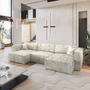 wohnli-moebel-suche-800000944930-1 WOHNLANDSCHAFT SARMO P Creme Kordstoff mit Schlaffunktion Textil MASSENO Möbel > Sofas & Couches > Wohnlandschaften > Wohnlandschaften U-Form Weiß