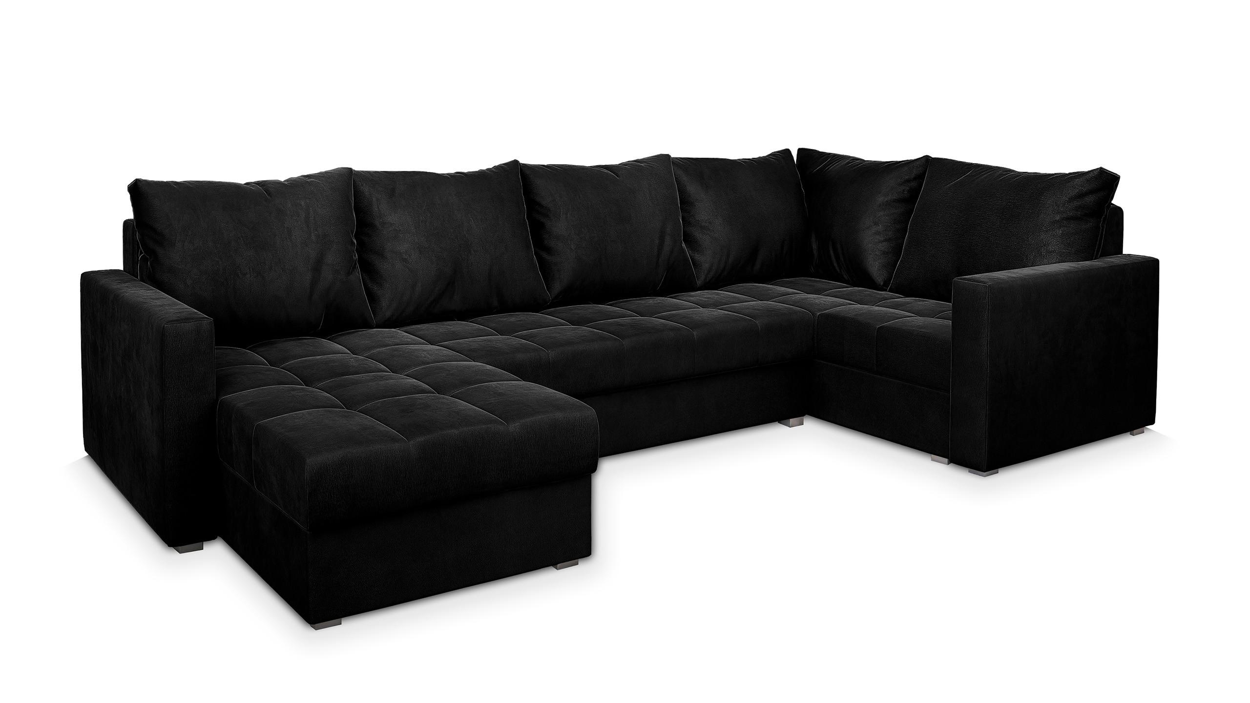 wohnli-moebel-suche-800000944944 Wohnli Möbelsuche - WOHNLANDSCHAFT LORIVO R-S Schwarz Plüsch-Stoff mit Schlaffunktion