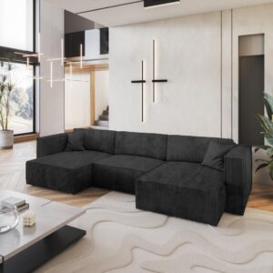 wohnli-moebel-suche-800000944961-1 WOHNLANDSCHAFT SARMO P Schwarz Kordstoff mit Schlaffunktion Textil MASSENO Möbel > Sofas & Couches > Wohnlandschaften > Wohnlandschaften U-Form Schwarz