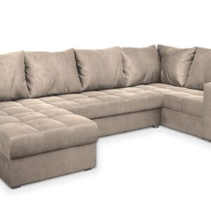 Wohnli Möbelsuche - WOHNLANDSCHAFT LORIVO R-S Beige Plüsch-Stoff mit Schlaffunktion