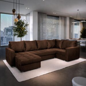 wohnli-moebel-suche-800000944965-1 WOHNLANDSCHAFT LORIVO R-S Braun Plüsch-Stoff mit Schlaffunktion Textil MASSENO Möbel > Sofas & Couches > Wohnlandschaften > Wohnlandschaften U-Form Braun