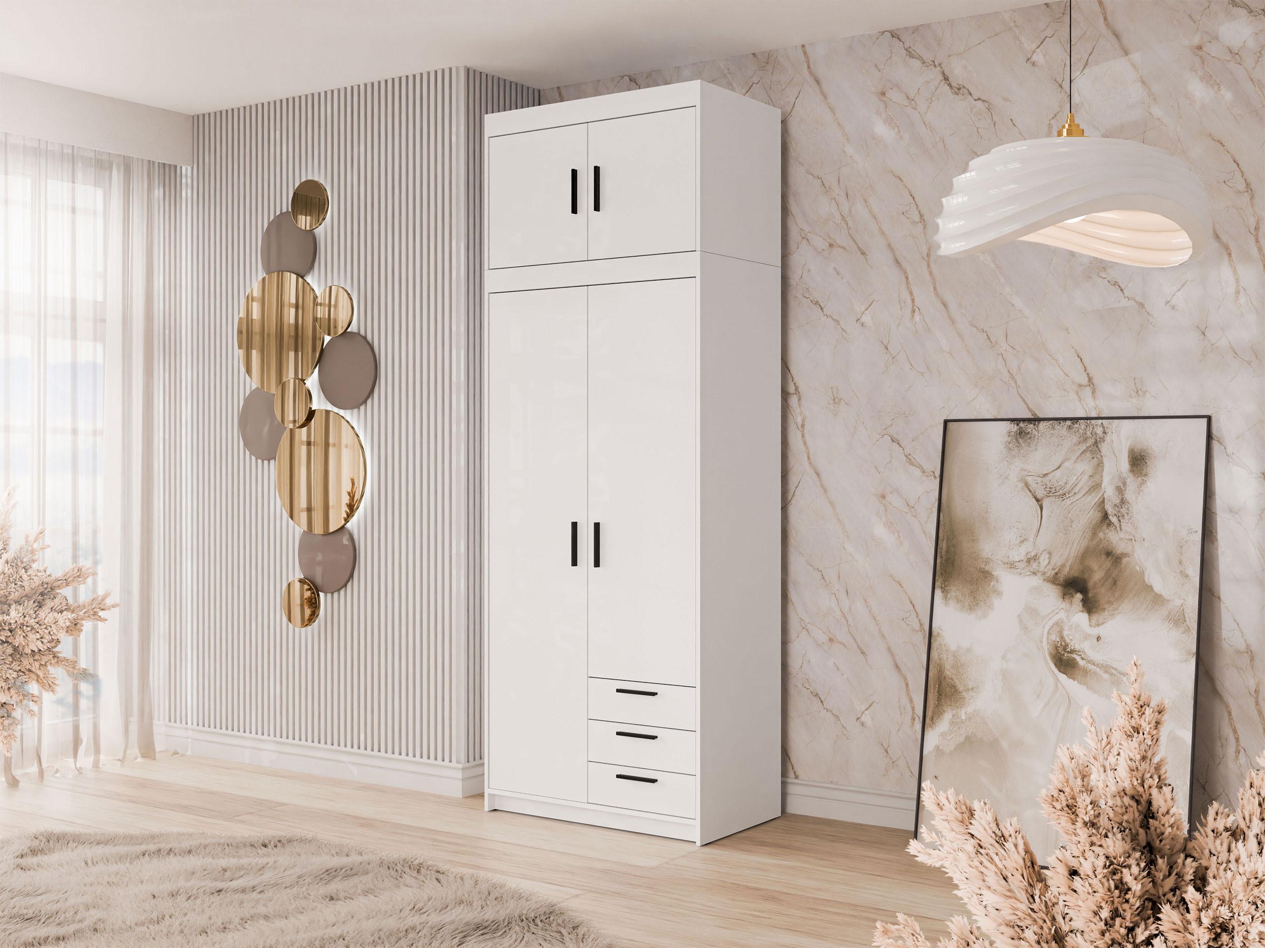 KLEIDERSCHRANK Elena 2D3S + Schrankaufsatz Holzwerkstoff MIRJAN24 Möbel > Schränke > Kleiderschränke Weiß