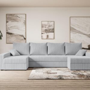 WOHNLANDSCHAFT mit Schlaffunktion und Bettkasten ALESIA-U 301x140x90 cm Grau Cord Textil ALTDECOR Möbel > Sofas & Couches > Wohnlandschaften > Wohnlandschaften U-Form Grau