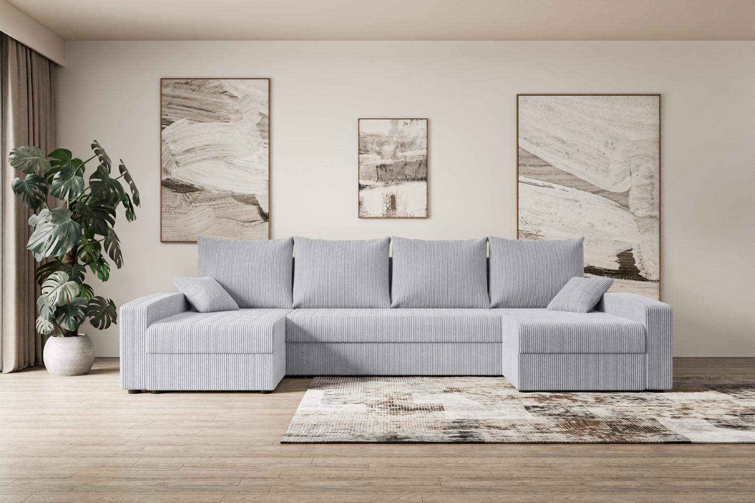 WOHNLANDSCHAFT mit Schlaffunktion und Bettkasten ALESIA-U 301x140x90 cm Grau Cord Textil ALTDECOR Möbel > Sofas & Couches > Wohnlandschaften > Wohnlandschaften U-Form Grau