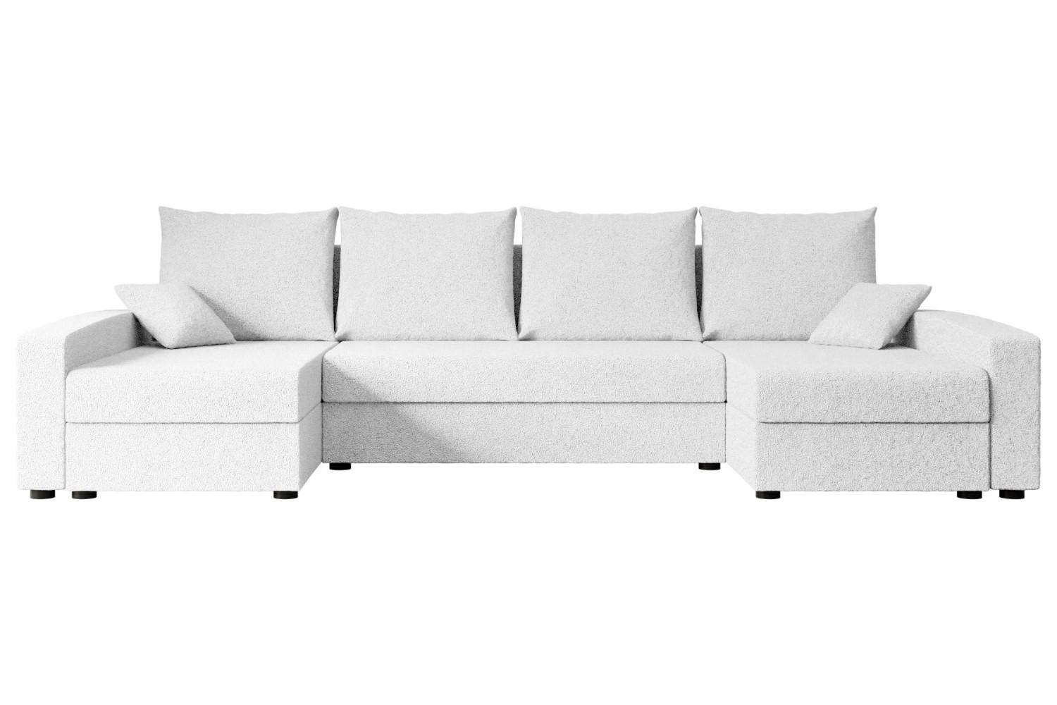 Wohnli Möbelsuche - WOHNLANDSCHAFT mit Schlaffunktion und Bettkasten ALESIA-U 301x140x90 cm Weiß Bouclé