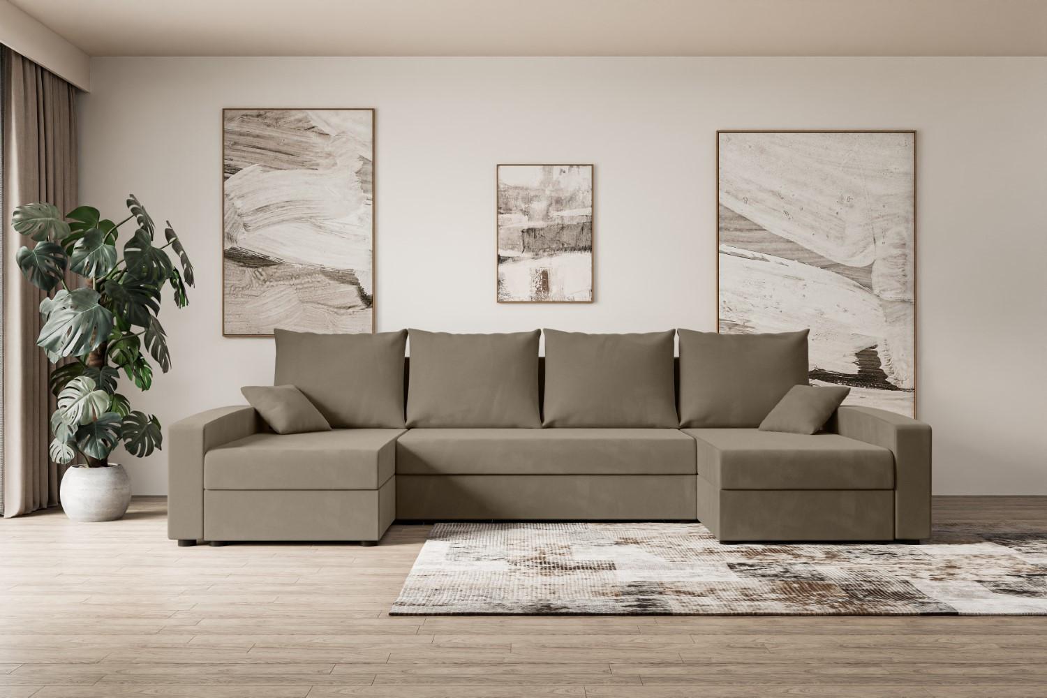 WOHNLANDSCHAFT mit Schlaffunktion und Bettkasten ALESIA-U 301x140x90 cm Braun Velours Textil ALTDECOR Möbel > Sofas & Couches > Wohnlandschaften > Wohnlandschaften U-Form Braun