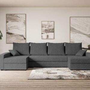 WOHNLANDSCHAFT mit Schlaffunktion und Bettkasten ALESIA-U 301x140x90 cm Grau Bouclé Textil ALTDECOR Möbel > Sofas & Couches > Wohnlandschaften > Wohnlandschaften U-Form Grau