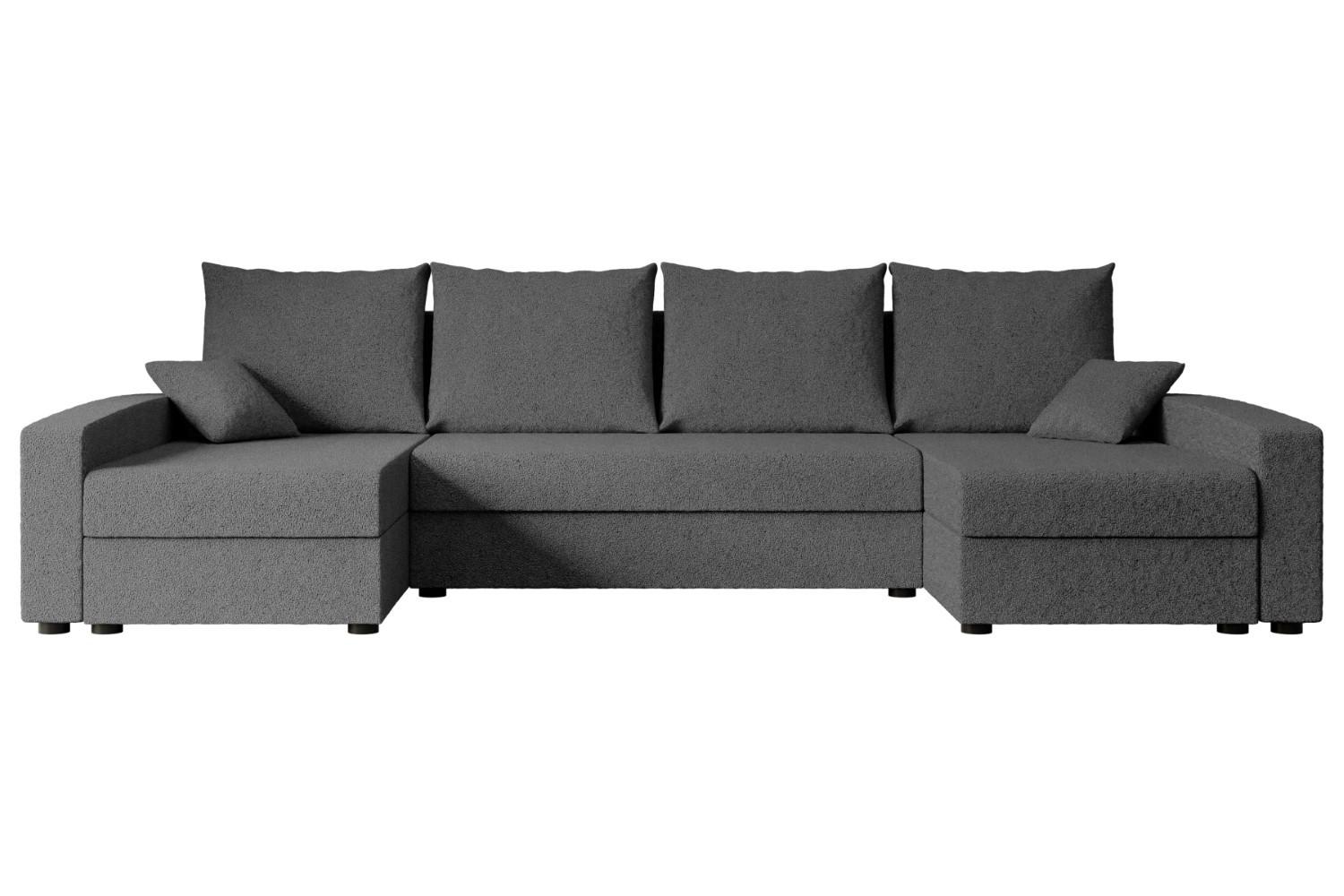 Wohnli Möbelsuche - WOHNLANDSCHAFT mit Schlaffunktion und Bettkasten ALESIA-U 301x140x90 cm Grau Bouclé