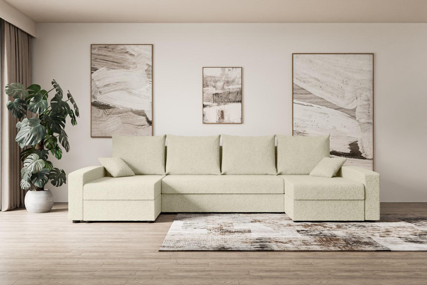 WOHNLANDSCHAFT mit Schlaffunktion und Bettkasten ALESIA-U 301x140x90 cm Beige Bouclé Textil ALTDECOR Möbel > Sofas & Couches > Wohnlandschaften > Wohnlandschaften U-Form Beige