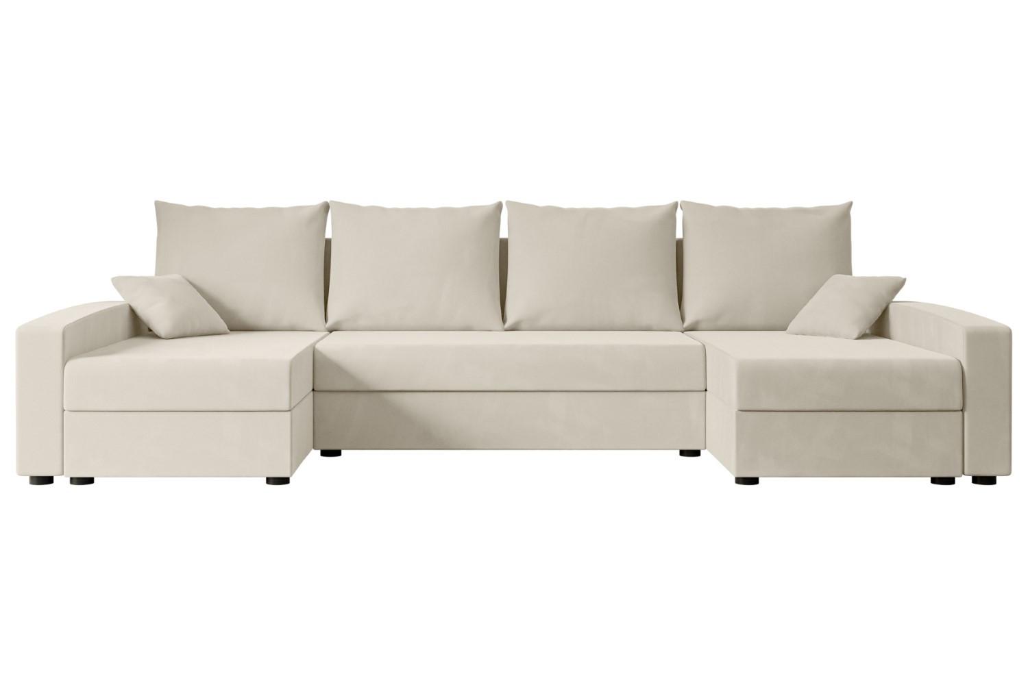 Wohnli Möbelsuche - WOHNLANDSCHAFT mit Schlaffunktion und Bettkasten ALESIA-U 301x140x90 cm Beige Velours