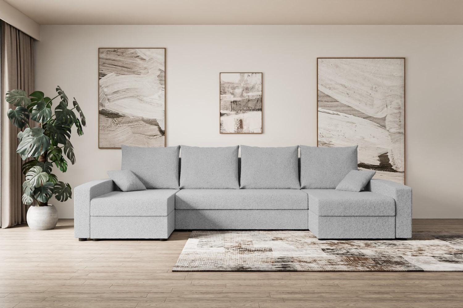 wohnli-moebel-suche-800000949359-1 WOHNLANDSCHAFT mit Schlaffunktion und Bettkasten ALESIA-U 301x140x90 cm Grau Bouclé Textil ALTDECOR Möbel > Sofas & Couches > Wohnlandschaften > Wohnlandschaften U-Form Grau
