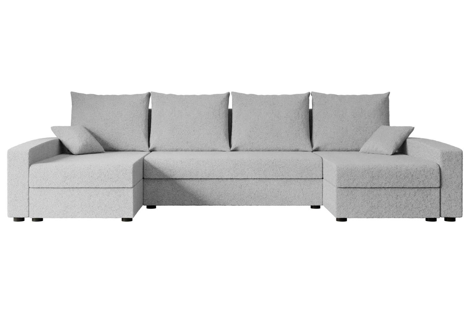 Wohnli Möbelsuche - WOHNLANDSCHAFT mit Schlaffunktion und Bettkasten ALESIA-U 301x140x90 cm Grau Bouclé