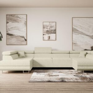 WOHNLANDSCHAFT mit Schlaffunktion und Bettkasten GUSA-U 342x202x107 cm Beige Bouclé Textil ALTDECOR Möbel > Sofas & Couches > Wohnlandschaften > Wohnlandschaften U-Form Beige