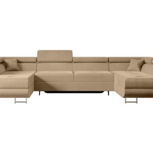 Wohnli Möbelsuche - WOHNLANDSCHAFT mit Schlaffunktion und Bettkasten GUSA-U 342x202x107 cm Beige Velours
