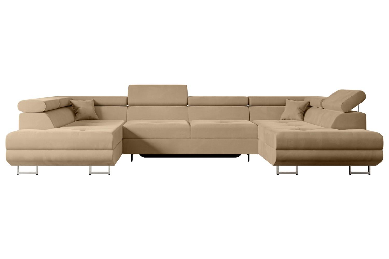 Wohnli Möbelsuche - WOHNLANDSCHAFT mit Schlaffunktion und Bettkasten GUSA-U 342x202x107 cm Beige Velours