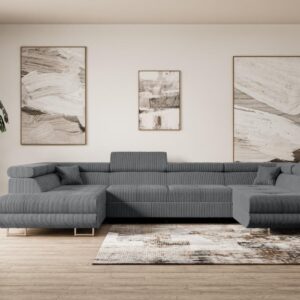 wohnli-moebel-suche-800000949376-1 WOHNLANDSCHAFT mit Schlaffunktion und Bettkasten GUSA-U 342x202x107 cm Duneklgrau Cord Textil ALTDECOR Möbel > Sofas & Couches > Wohnlandschaften > Wohnlandschaften U-Form Grau