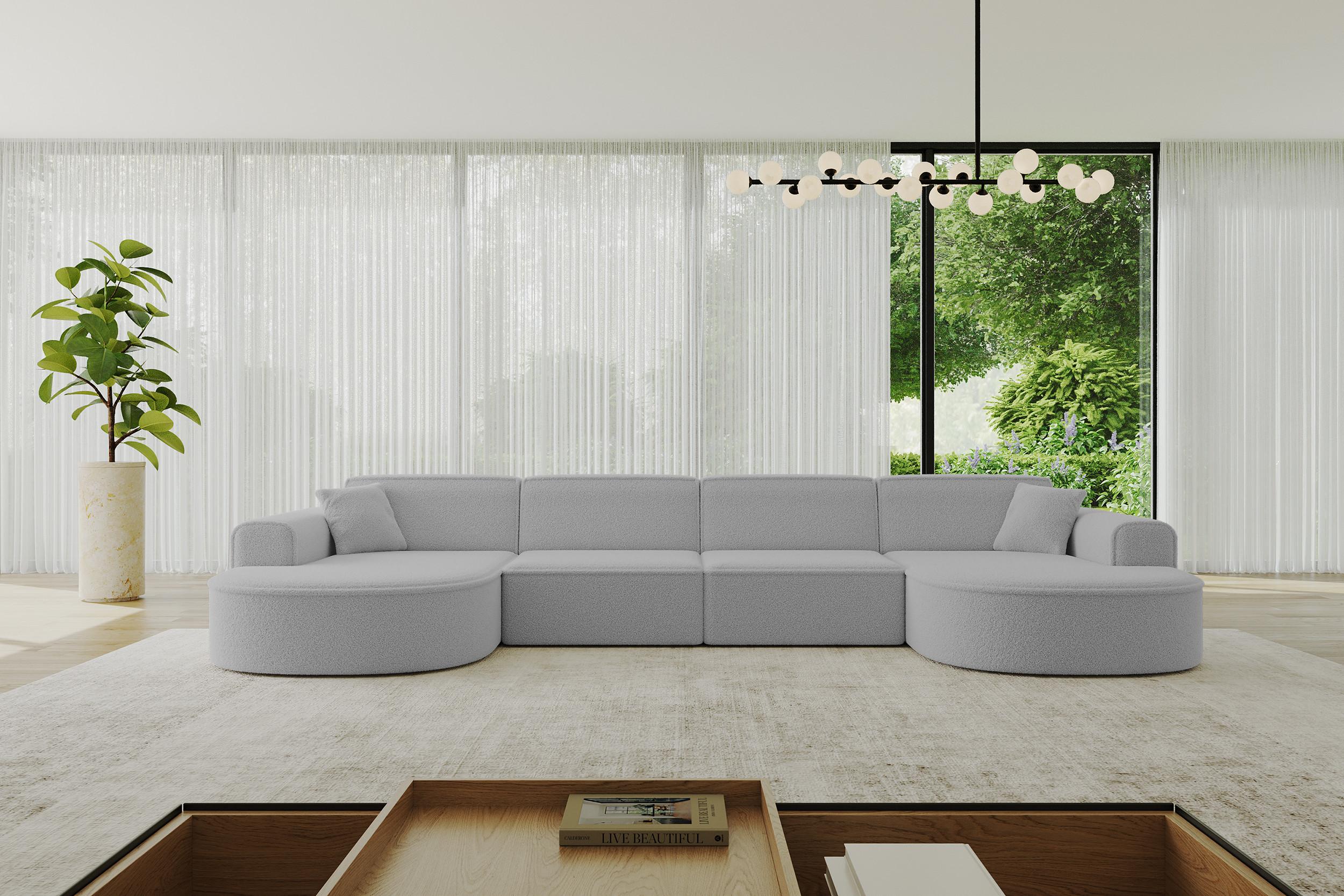 WOHNLANDSCHAFT MARI-U2 - 388x171x79 cm Hellgrau Bouclé Textil ALTDECOR Möbel > Sofas & Couches > Wohnlandschaften > Wohnlandschaften U-Form Grau