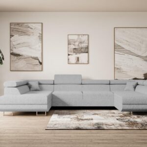 wohnli-moebel-suche-800000949388-1 WOHNLANDSCHAFT mit Schlaffunktion und Bettkasten GUSA-U 342x202x107 cm Hellgrau Bouclé Textil ALTDECOR Möbel > Sofas & Couches > Wohnlandschaften > Wohnlandschaften U-Form Grau