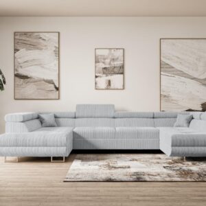 WOHNLANDSCHAFT mit Schlaffunktion und Bettkasten GUSA-U 342x202x107 cm Grau Cord Textil ALTDECOR Möbel > Sofas & Couches > Wohnlandschaften > Wohnlandschaften U-Form Grau