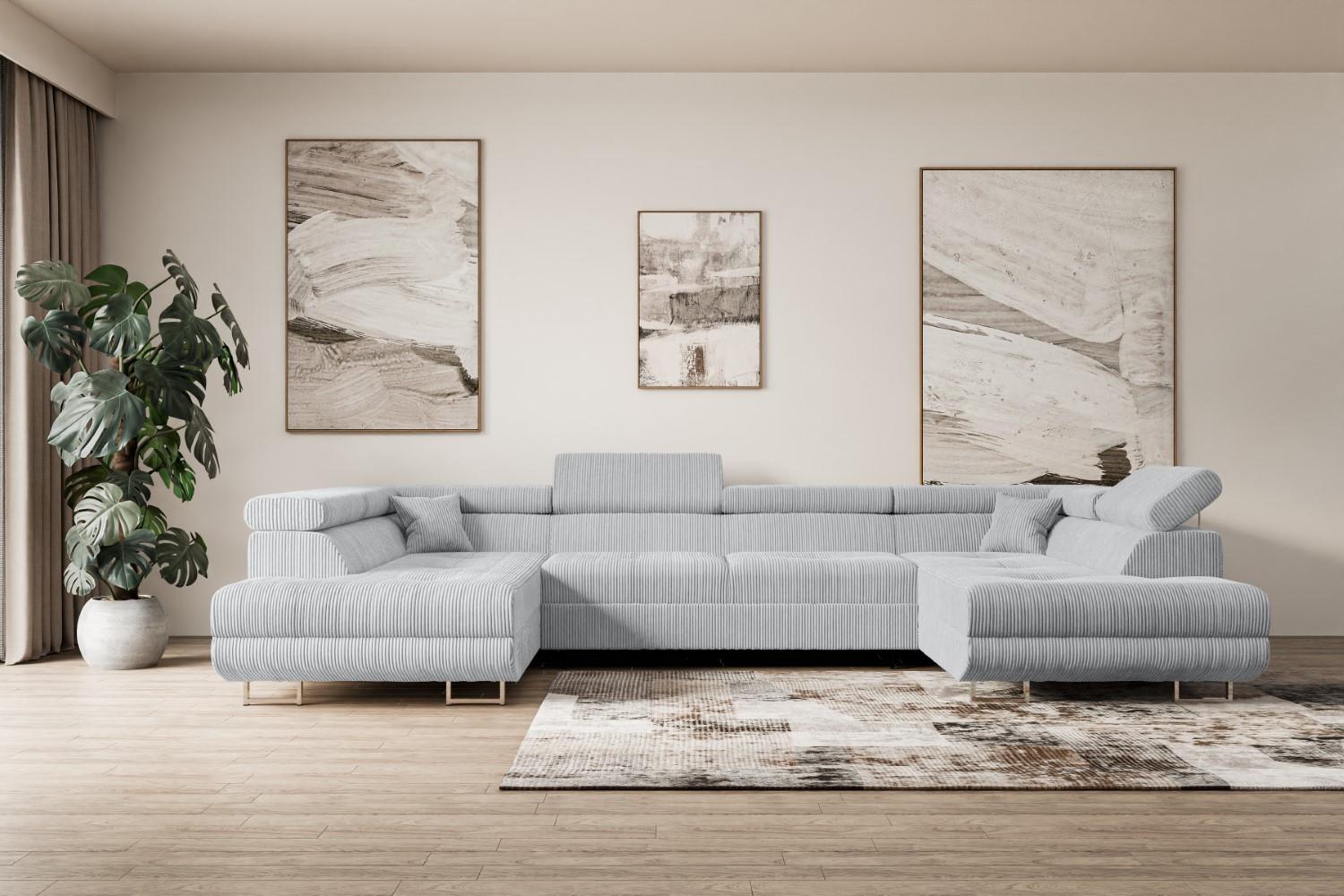 WOHNLANDSCHAFT mit Schlaffunktion und Bettkasten GUSA-U 342x202x107 cm Grau Cord Textil ALTDECOR Möbel > Sofas & Couches > Wohnlandschaften > Wohnlandschaften U-Form Grau