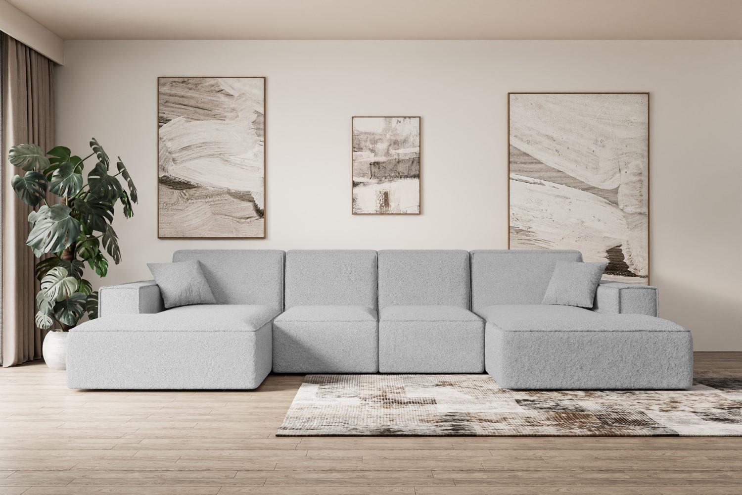 WOHNLANDSCHAFT SIERRA-U - 349x169x80 cm Hellgrau Bouclé Textil ALTDECOR Möbel > Sofas & Couches > Wohnlandschaften > Wohnlandschaften U-Form Grau