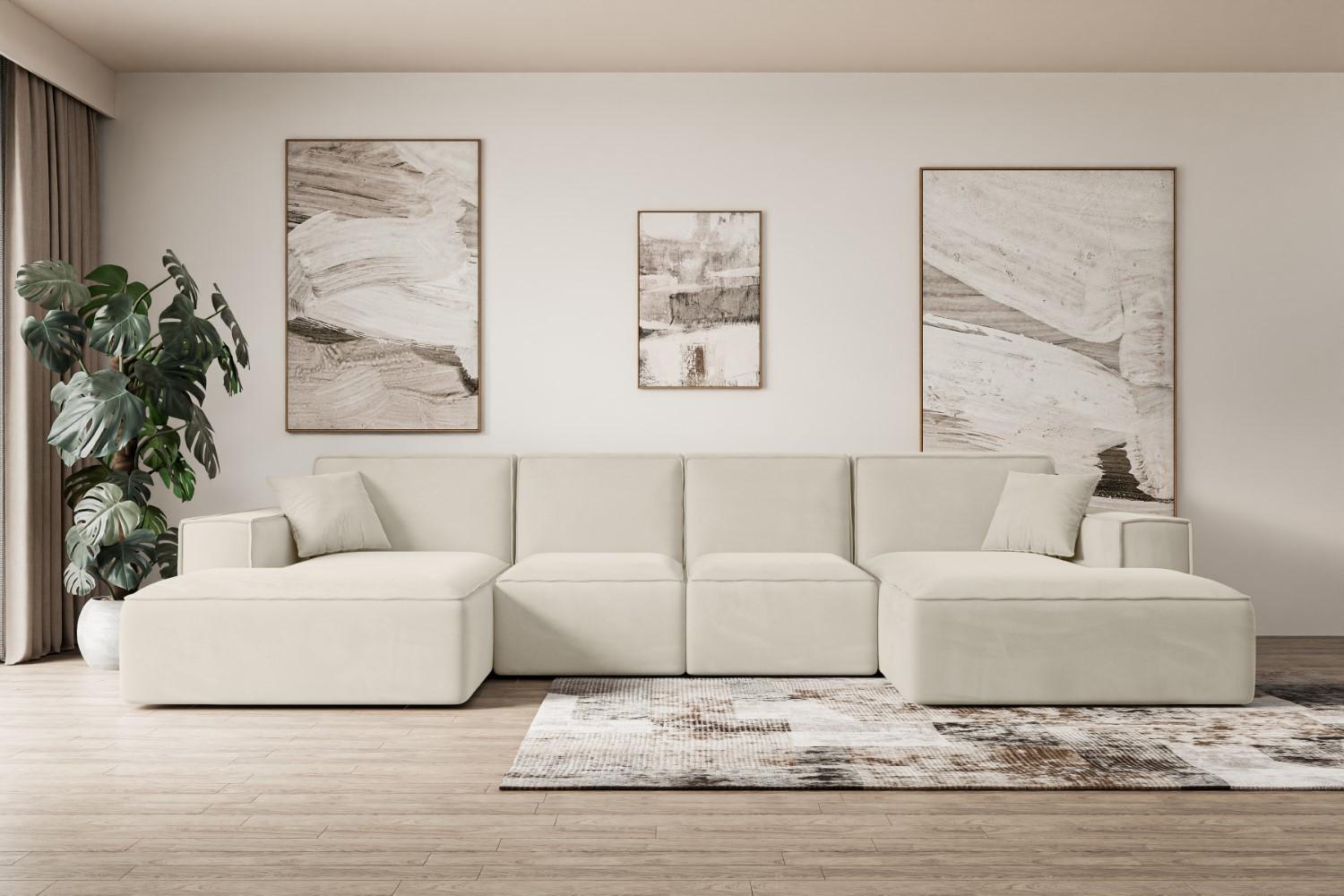 wohnli-moebel-suche-800000949943-1 WOHNLANDSCHAFT SIERRA-U - 349x169x80 cm Beige Velours Textil ALTDECOR Möbel > Sofas & Couches > Wohnlandschaften > Wohnlandschaften U-Form Weiß