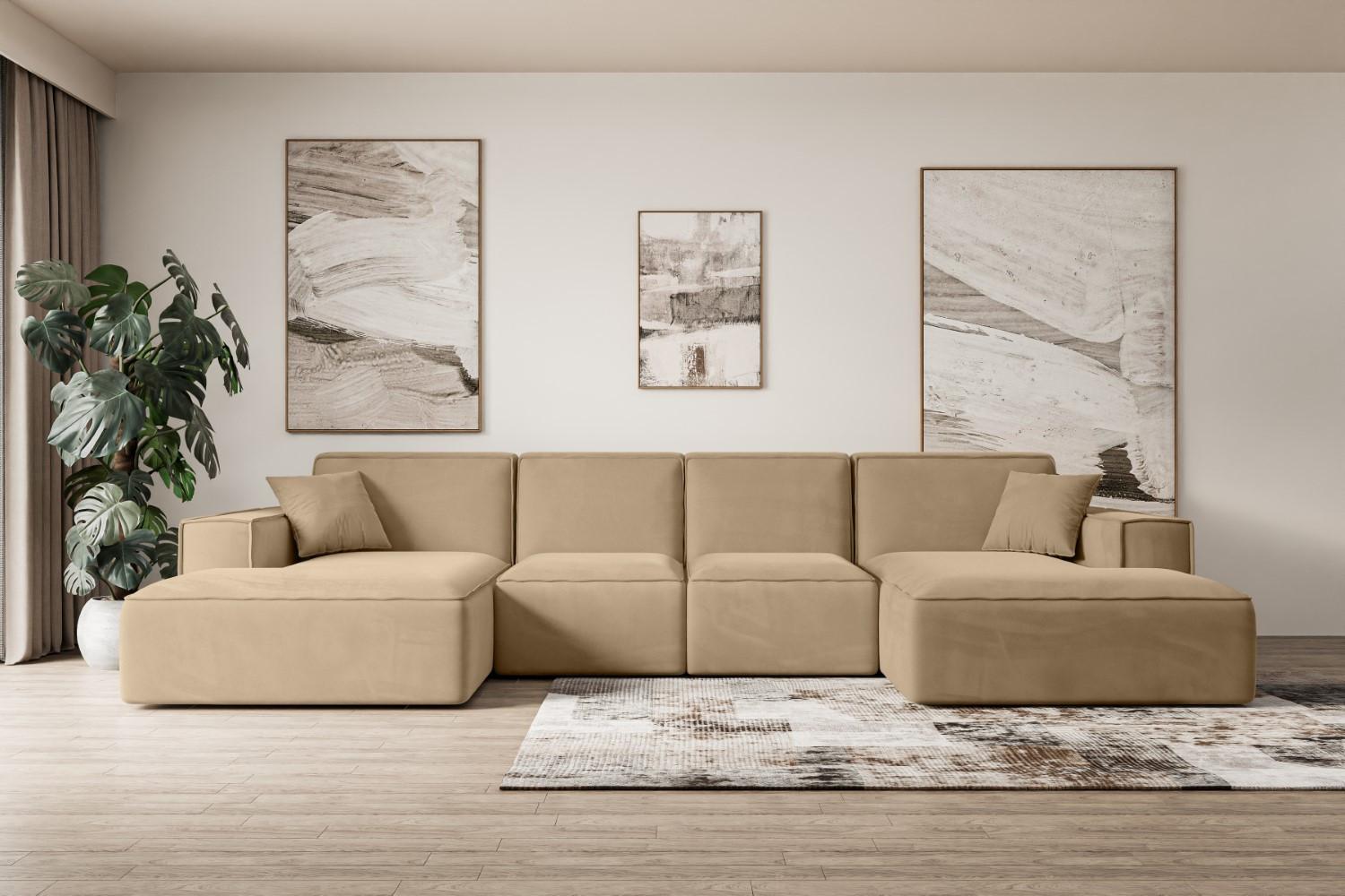 WOHNLANDSCHAFT SIERRA-U - 349x169x80 cm Beige Velours Textil ALTDECOR Möbel > Sofas & Couches > Wohnlandschaften > Wohnlandschaften U-Form Beige