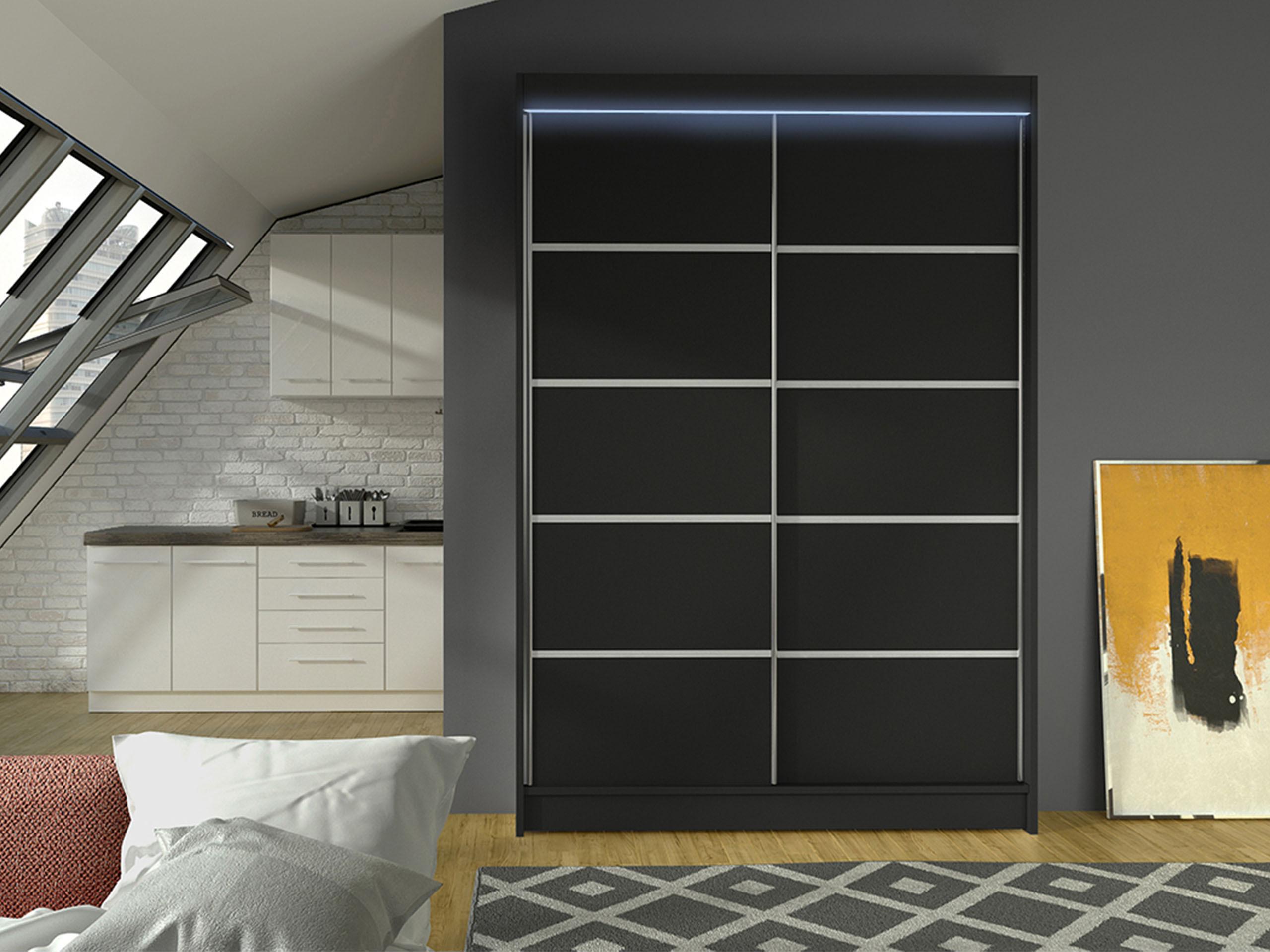 SCHWEBETÜRENSCHRANK Lino IV mit RGB LED Beleuchtung Holzwerkstoff MIRJAN24 Möbel > Schränke > Kleiderschränke > Schwebetürenschränke Schwarz