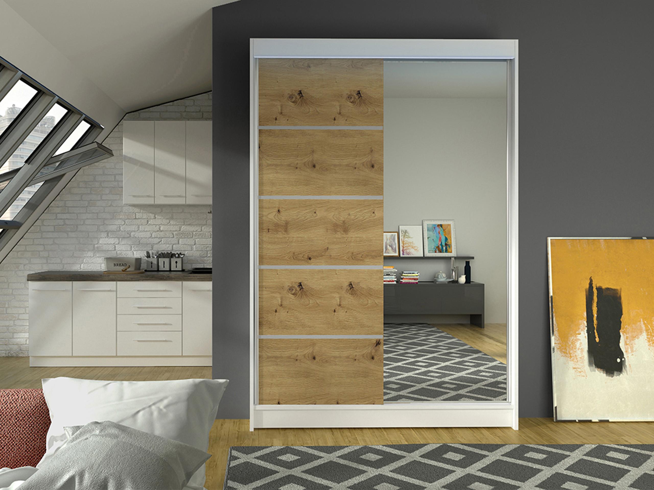 SCHWEBETÜRENSCHRANK Lino III mit RGB LED Beleuchtung Holzwerkstoff MIRJAN24 Möbel > Schränke > Kleiderschränke > Schwebetürenschränke Weiß
