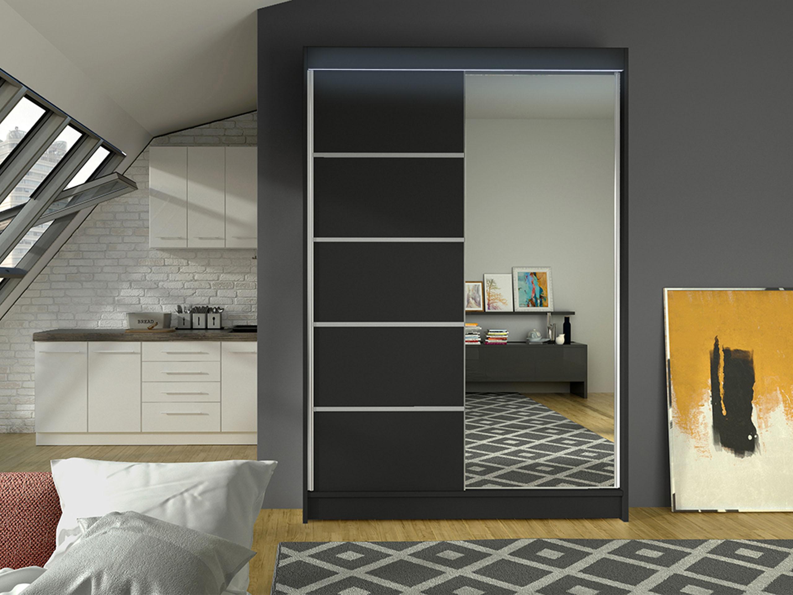SCHWEBETÜRENSCHRANK Lino III mit RGB LED Beleuchtung Holzwerkstoff MIRJAN24 Möbel > Schränke > Kleiderschränke > Schwebetürenschränke Schwarz