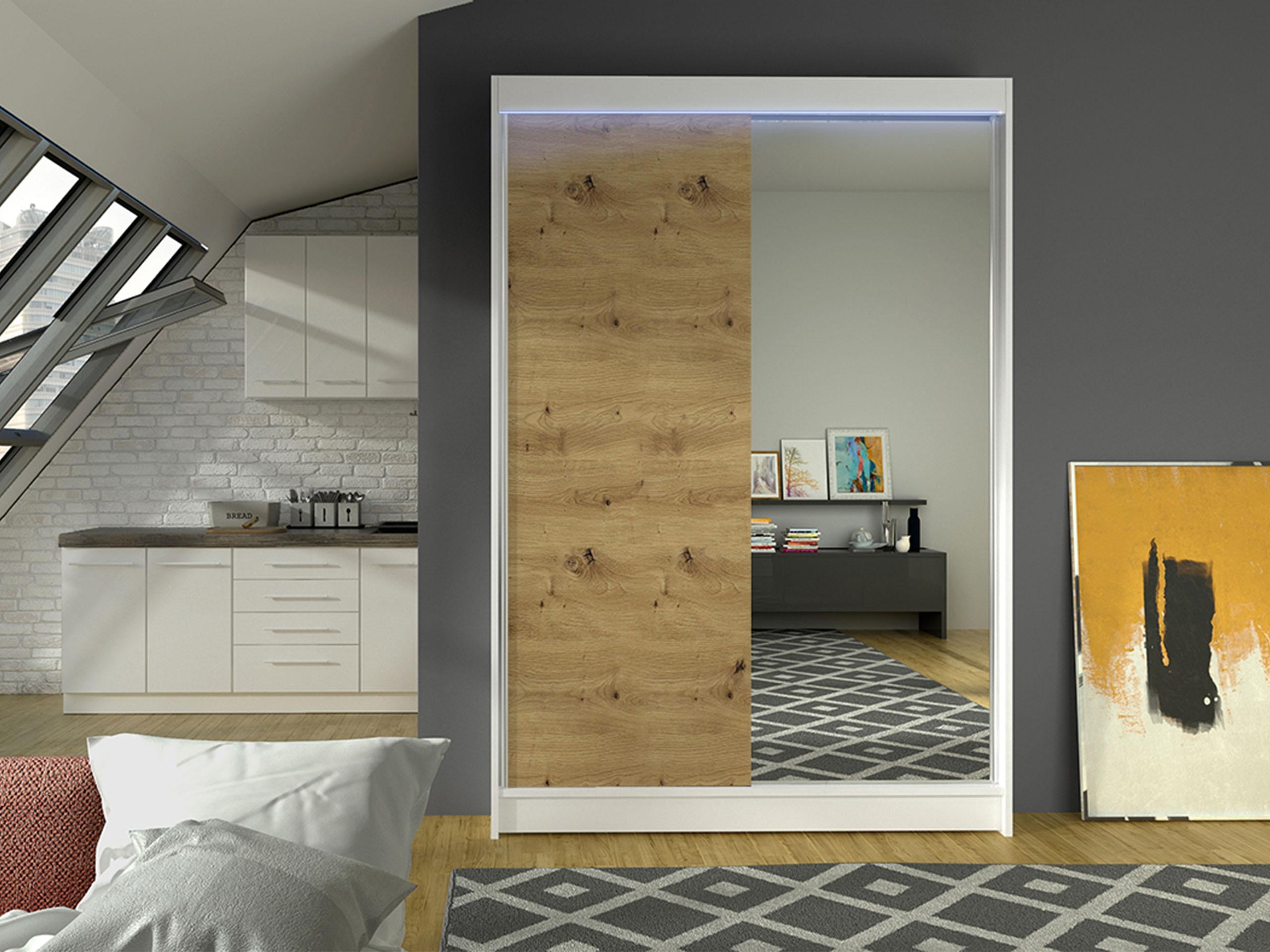 SCHWEBETÜRENSCHRANK Lino I mit RGB LED Beleuchtung Holzwerkstoff MIRJAN24 Möbel > Schränke > Kleiderschränke > Schwebetürenschränke Weiß
