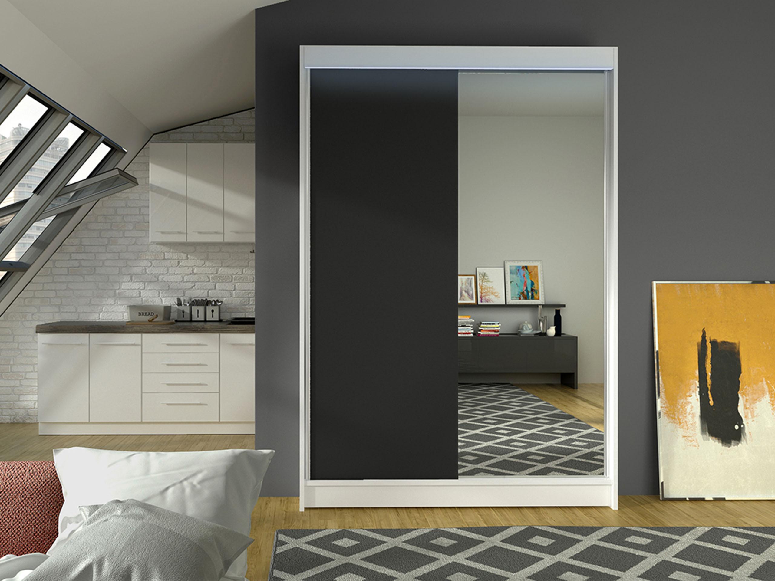 SCHWEBETÜRENSCHRANK Lino I mit RGB LED Beleuchtung Holzwerkstoff MIRJAN24 Möbel > Schränke > Kleiderschränke > Schwebetürenschränke Weiß
