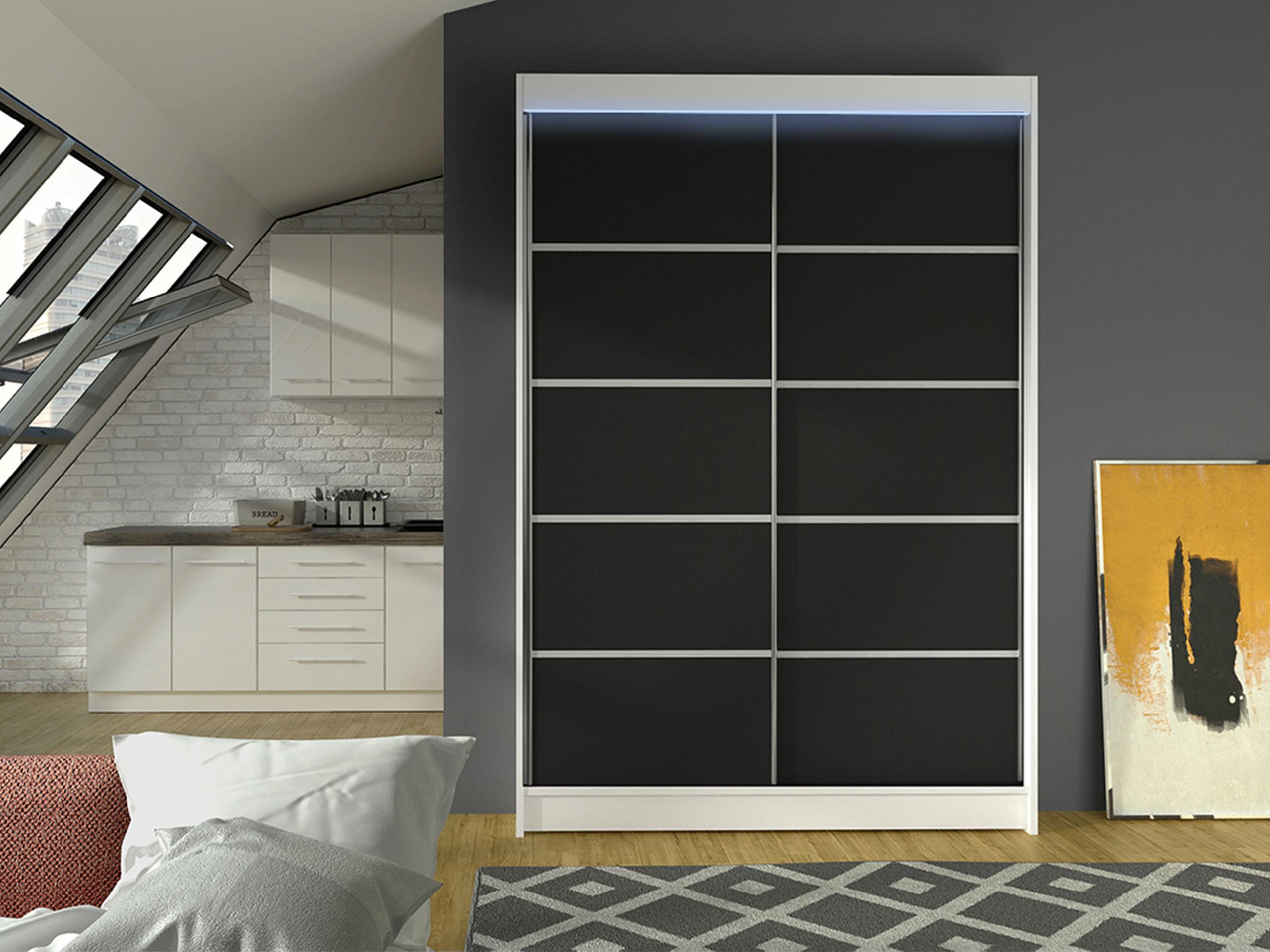 SCHWEBETÜRENSCHRANK Lino IV mit RGB LED Beleuchtung Holzwerkstoff MIRJAN24 Möbel > Schränke > Kleiderschränke > Schwebetürenschränke Weiß
