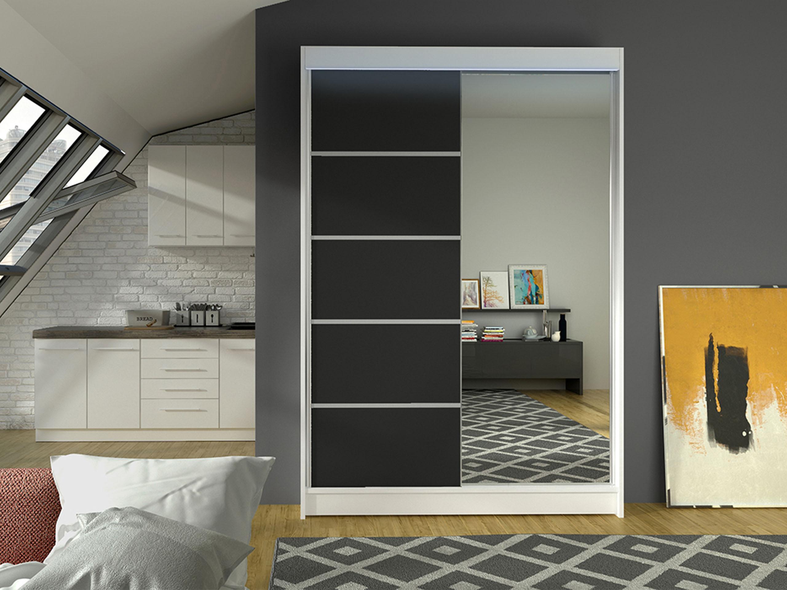 SCHWEBETÜRENSCHRANK Lino III mit RGB LED Beleuchtung Holzwerkstoff MIRJAN24 Möbel > Schränke > Kleiderschränke > Schwebetürenschränke Weiß