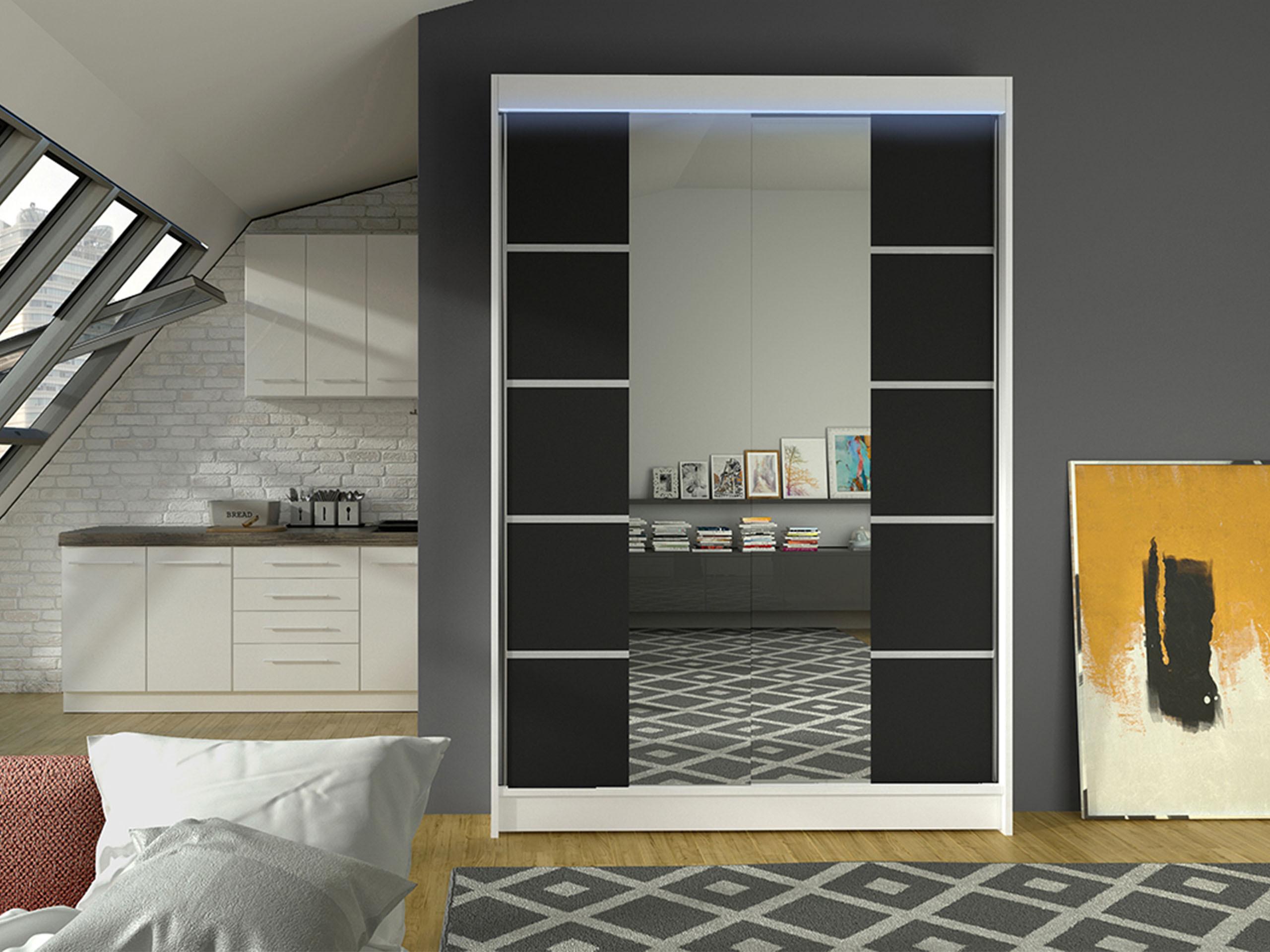 SCHWEBETÜRENSCHRANK Lino V mit RGB LED Beleuchtung Holzwerkstoff MIRJAN24 Möbel > Schränke > Kleiderschränke > Schwebetürenschränke Weiß