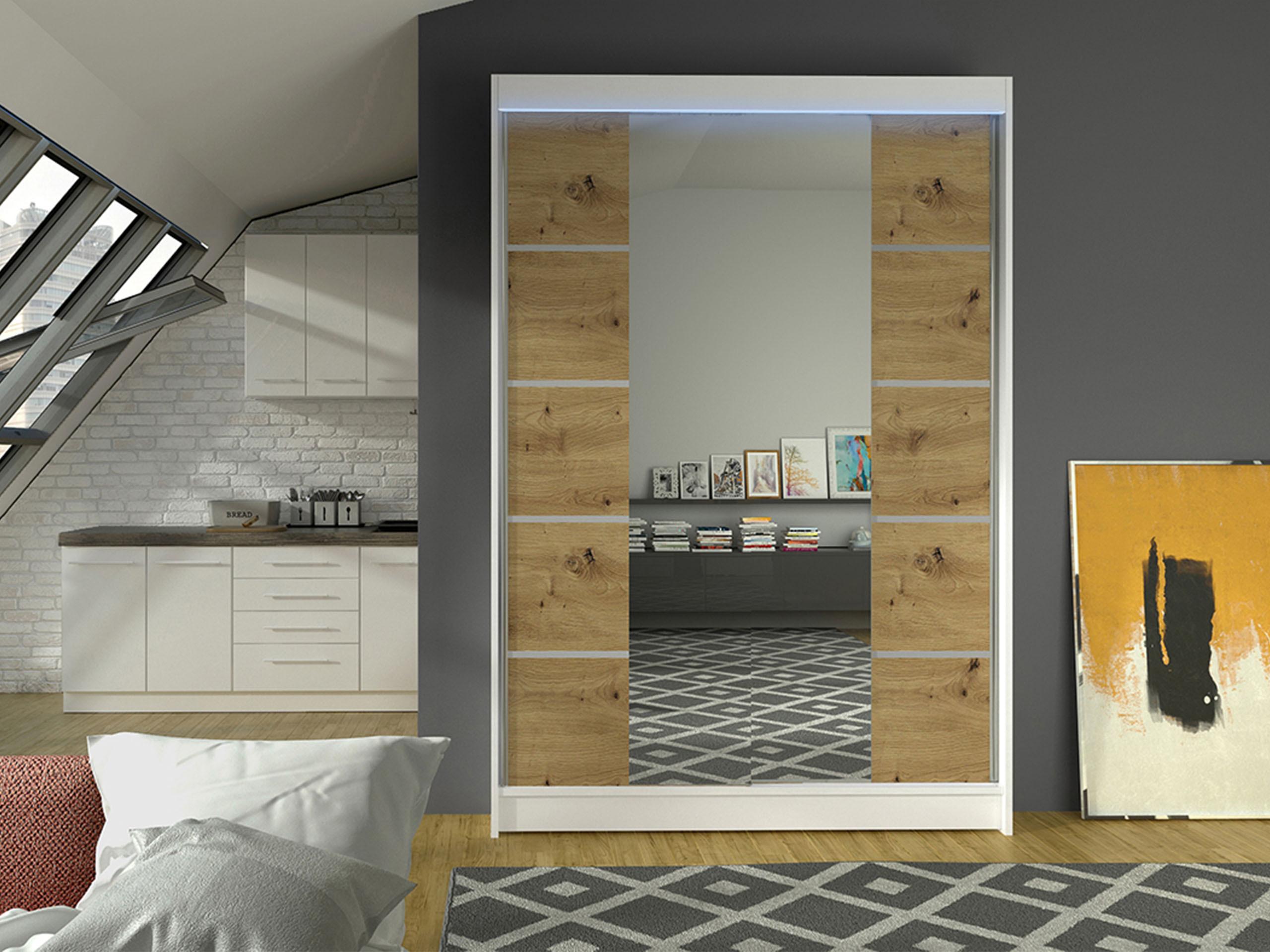 SCHWEBETÜRENSCHRANK Lino V mit RGB LED Beleuchtung Holzwerkstoff MIRJAN24 Möbel > Schränke > Kleiderschränke > Schwebetürenschränke Weiß