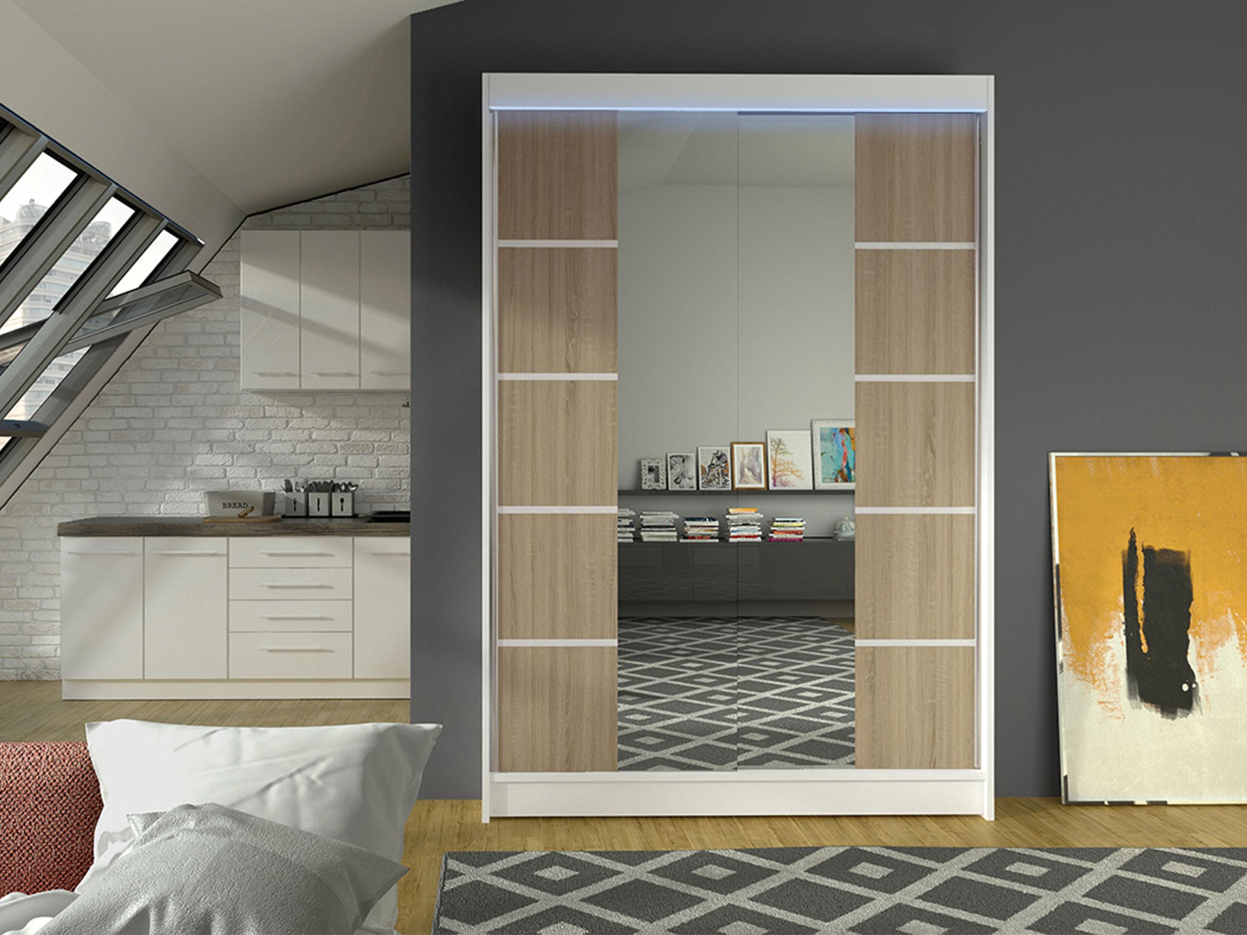 SCHWEBETÜRENSCHRANK Lino V mit RGB LED Beleuchtung Holzwerkstoff MIRJAN24 Möbel > Schränke > Kleiderschränke > Schwebetürenschränke Weiß