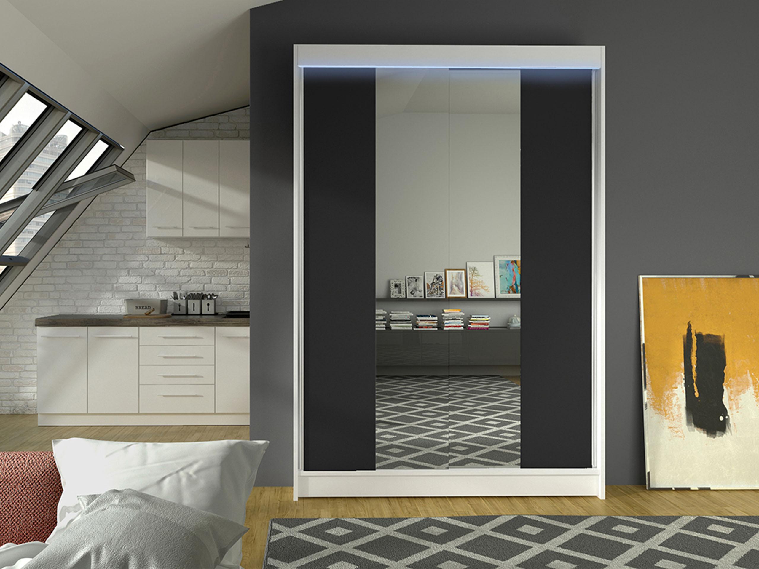 SCHWEBETÜRENSCHRANK Lino II mit RGB LED Beleuchtung Holzwerkstoff MIRJAN24 Möbel > Schränke > Kleiderschränke > Schwebetürenschränke Weiß