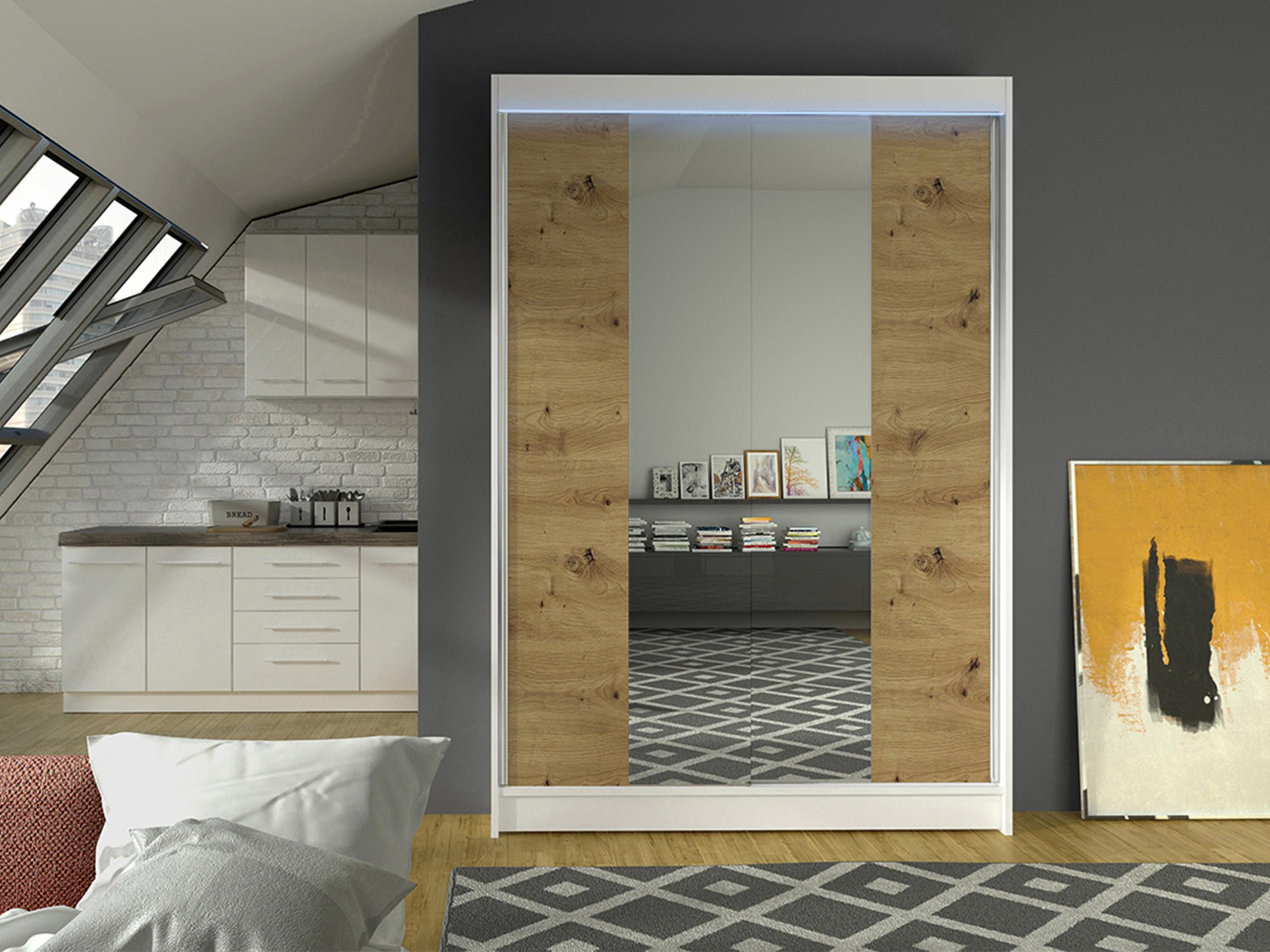 SCHWEBETÜRENSCHRANK Lino II mit RGB LED Beleuchtung Holzwerkstoff MIRJAN24 Möbel > Schränke > Kleiderschränke > Schwebetürenschränke Weiß